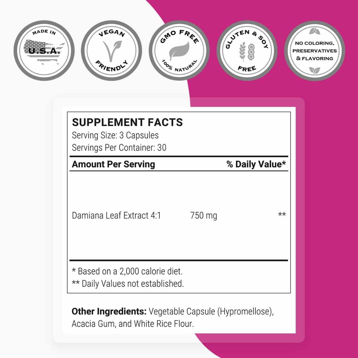 Super Smart Extracto de Damiana 750 mg - 90 Cápsulas Vegetarianas