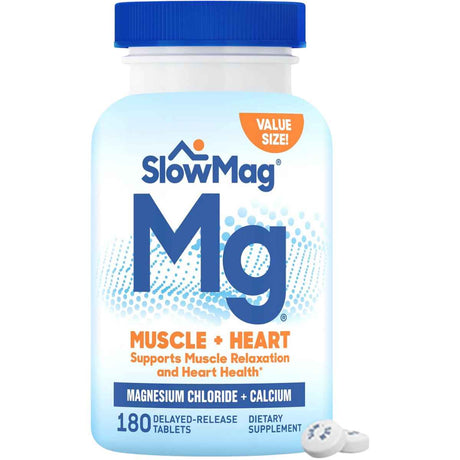 SlowMag  Cloruro de Magnesio para Salud Cardiovascular y Muscular - 180 Tabletas - Haz Tu Pedido