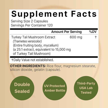 NatureBell Turkey Tail With Quercetin - 240 Cápsulas - Tabla Nutricional - Haz Tu Pedido
