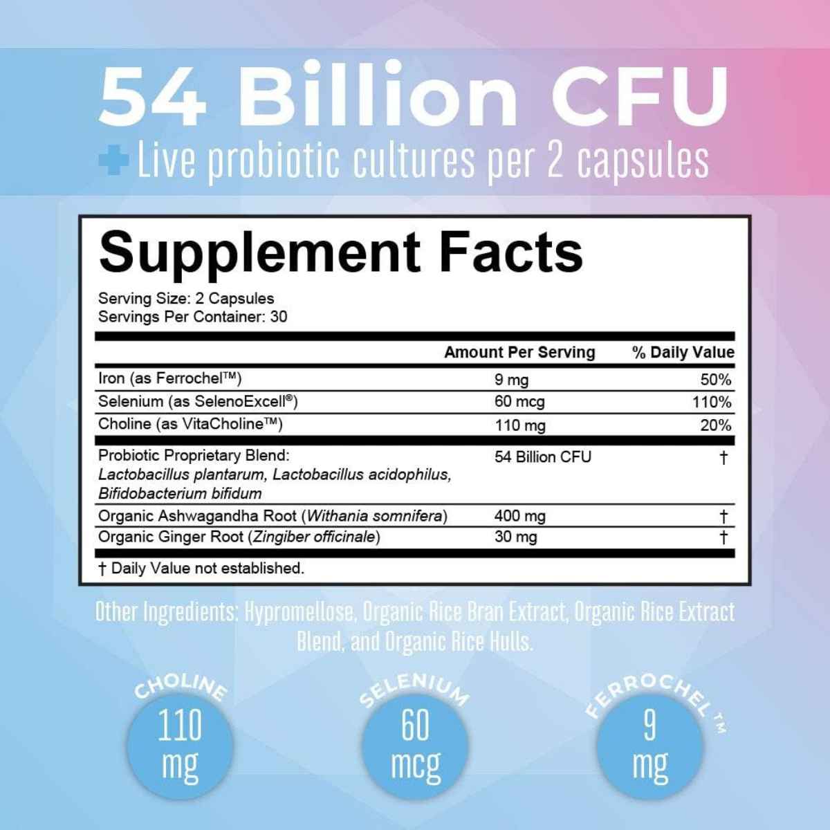 MaryRuth Organics Probiótico Postnatal Avanzado 54 Mil Millones CFU - 60 Cápsulas - Tabla Nutricional - Haz Tu Pedido
