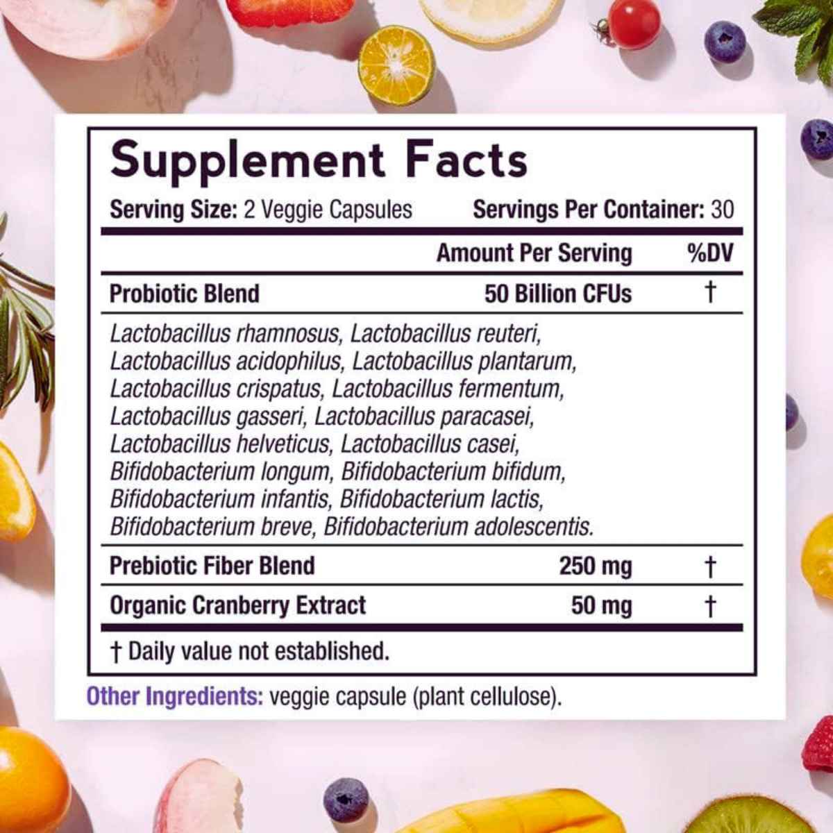 Doctor's Recipes Probióticos Para Mujeres 50 Mil Millones CFU - 60 Cápsulas Vegetales - Tabla Nutricional - Haz Tu Pedido
