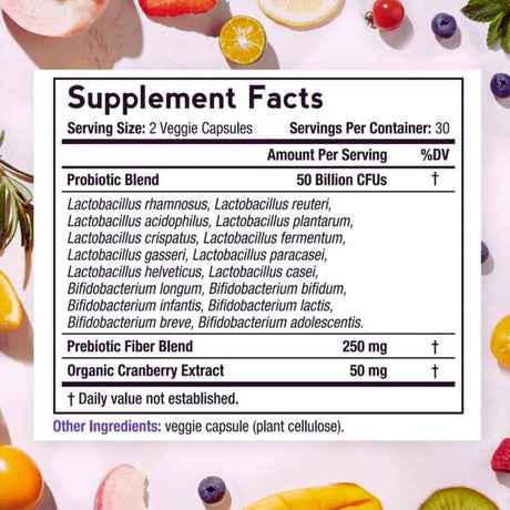 Doctor's Recipes Probióticos Para Mujeres 50 Mil Millones CFU - 60 Cápsulas Vegetales - Tabla Nutricional - Haz Tu Pedido