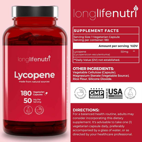 LongLifeNutri Lycopene 50 mg - 180 Cápsulas Vegetarianas - Haz Tu Pedido