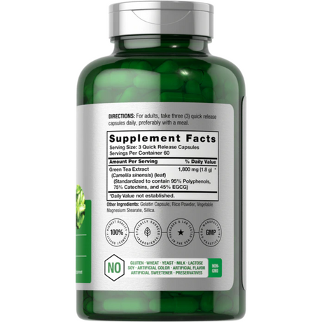 Horbäach Extracto de Té Verde 1800 mg - 180 Cápsulas - Tabla Nutricional - Haz Tu Pedido