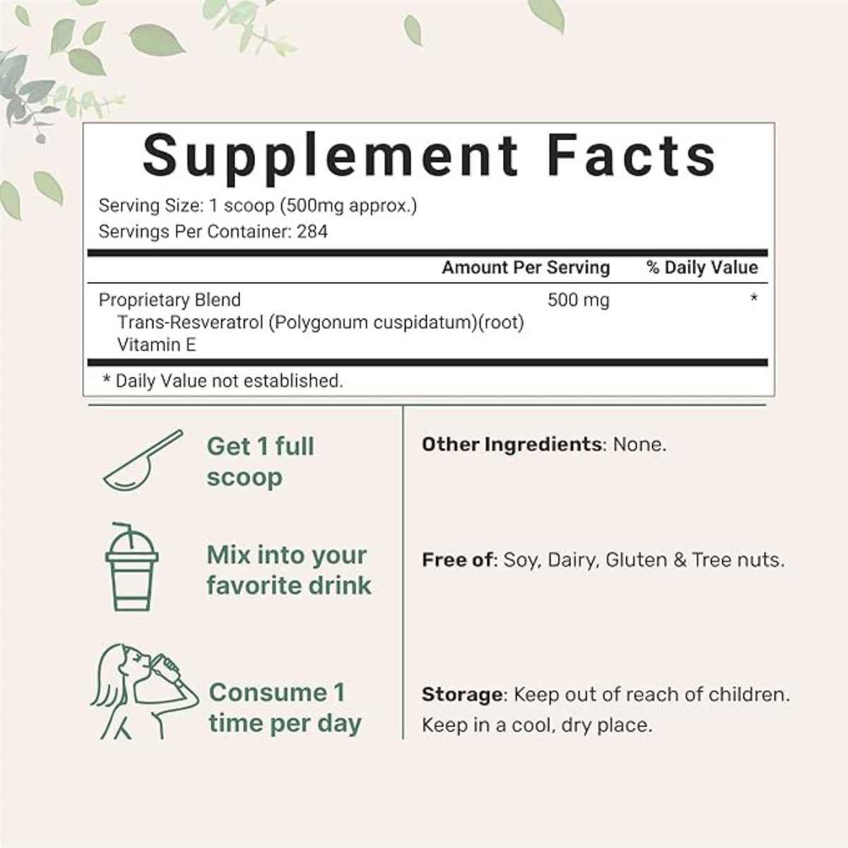 Micro Ingredients Trans-Resveratrol con Polvo de Vitamina E - 142 g