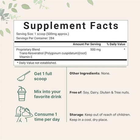 Micro Ingredients Trans-Resveratrol con Polvo de Vitamina E - 142 g