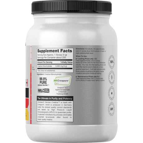 Horbaach creatina alemana - 1000 g - Tabla Nutricional - Haz Tu Pedido