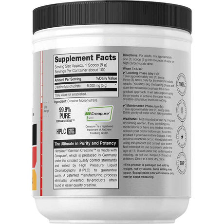 Horbaach creatina alemana - 500 g - Tabla Nutricional - Haz Tu Pedido