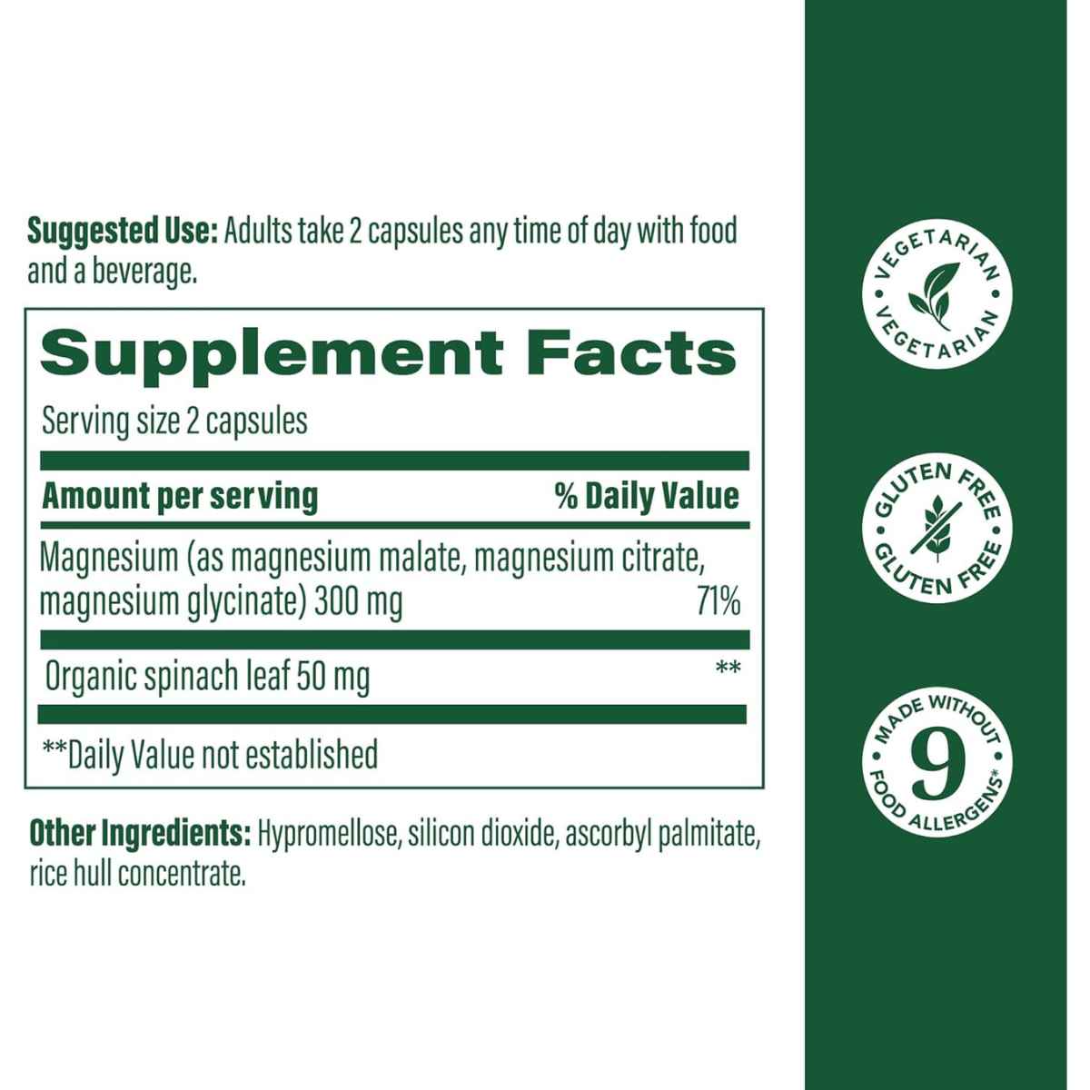 MegaFood Magnesio 300 mg - 60 Cápsulas - Tabla Nutricional - Haz Tu Pedido