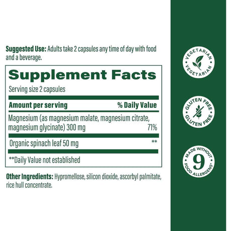 MegaFood Magnesio 300 mg - 60 Cápsulas - Tabla Nutricional - Haz Tu Pedido