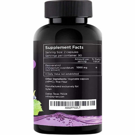 Sylan Trans Resveratrol 1000 mg - 180 Cápsulas Vegetales - Tabla Nutricional - Haz Tu Pedido