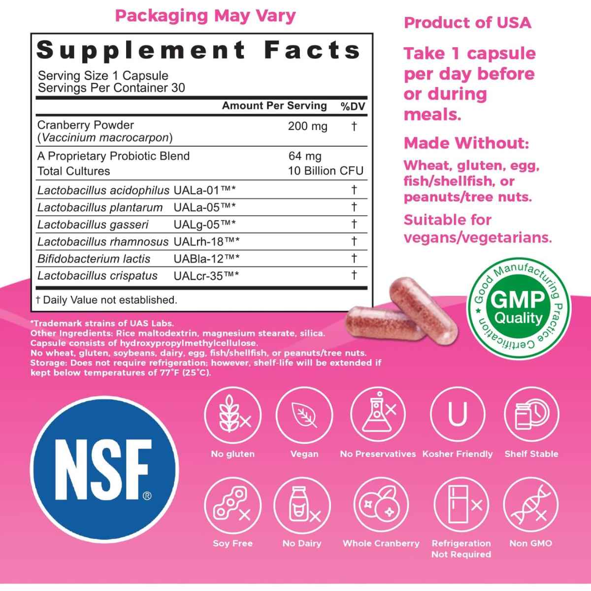 NutriCelebrity NutriFlora-Pro® Probióticos para Mujeres 10 Mil Millones CFU - 30 Cápsulas Vegetales - Tabla Nutricional - Haz Tu Pedido