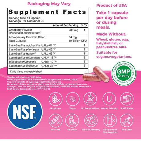NutriCelebrity NutriFlora-Pro® Probióticos para Mujeres 10 Mil Millones CFU - 30 Cápsulas Vegetales - Tabla Nutricional - Haz Tu Pedido