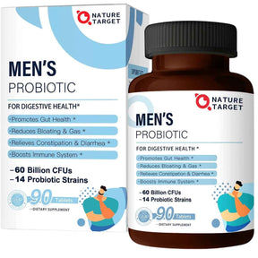 Nature Target Probiótico para Hombres Bienestar Intestinal y Mental 60 Mil Millones CFU - 90 Tabletas - Haz Tu Pedido
