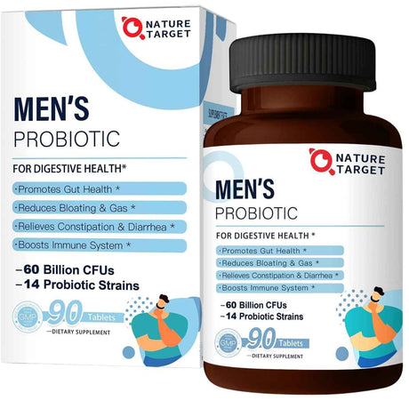 Nature Target Probiótico para Hombres Bienestar Intestinal y Mental 60 Mil Millones CFU - 90 Tabletas - Haz Tu Pedido