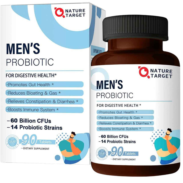 Nature Target Probiótico para Hombres Bienestar Intestinal y Mental 60 Mil Millones CFU - 90 Tabletas - Haz Tu Pedido
