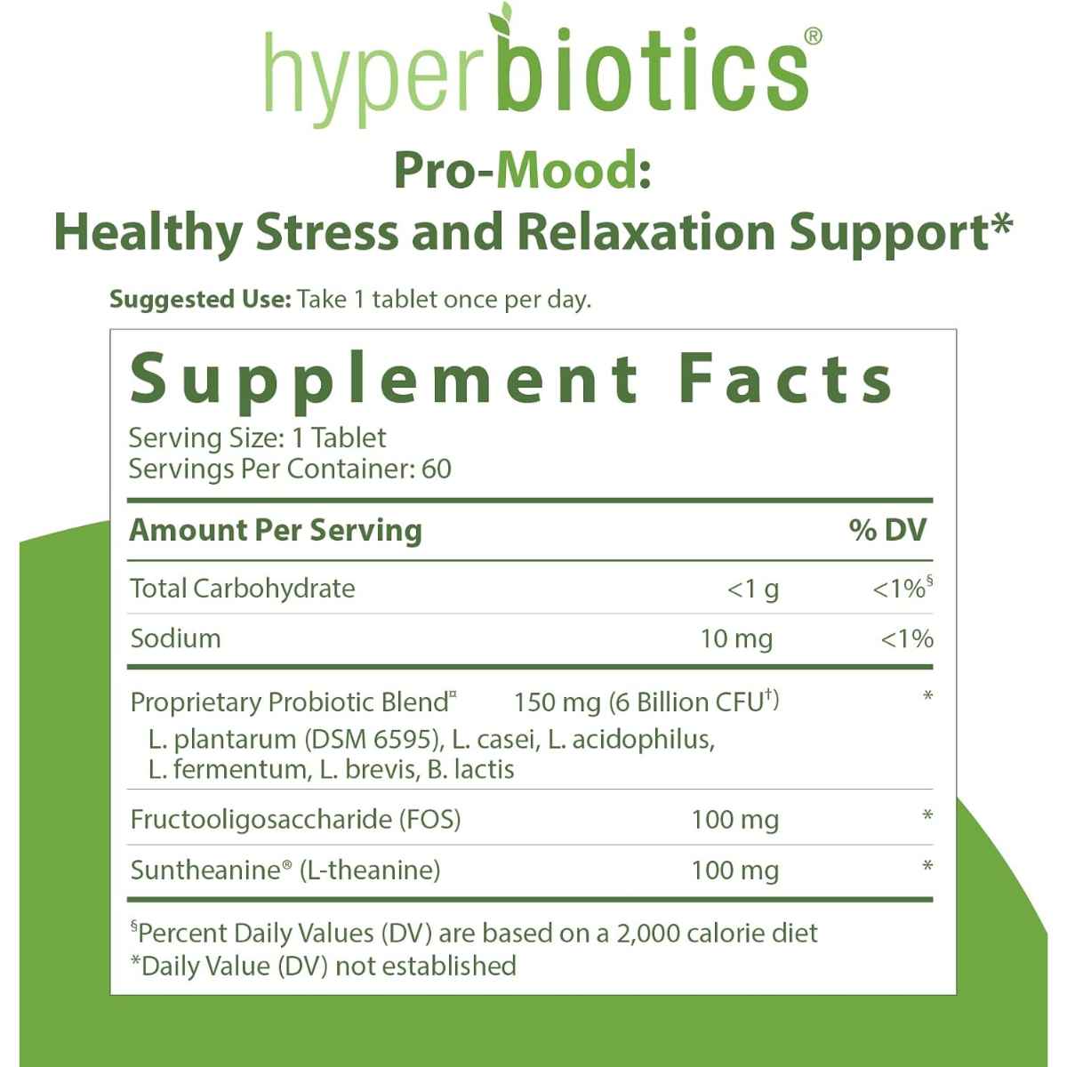 Hyperbiotics Probiótico PRO Ánimo para Manejo de Estrés y Relajación 6 Mil Millones CFU - 60 Tabletas de Liberación Prolongada - Tabla Nutricional - Haz Tu Pedido