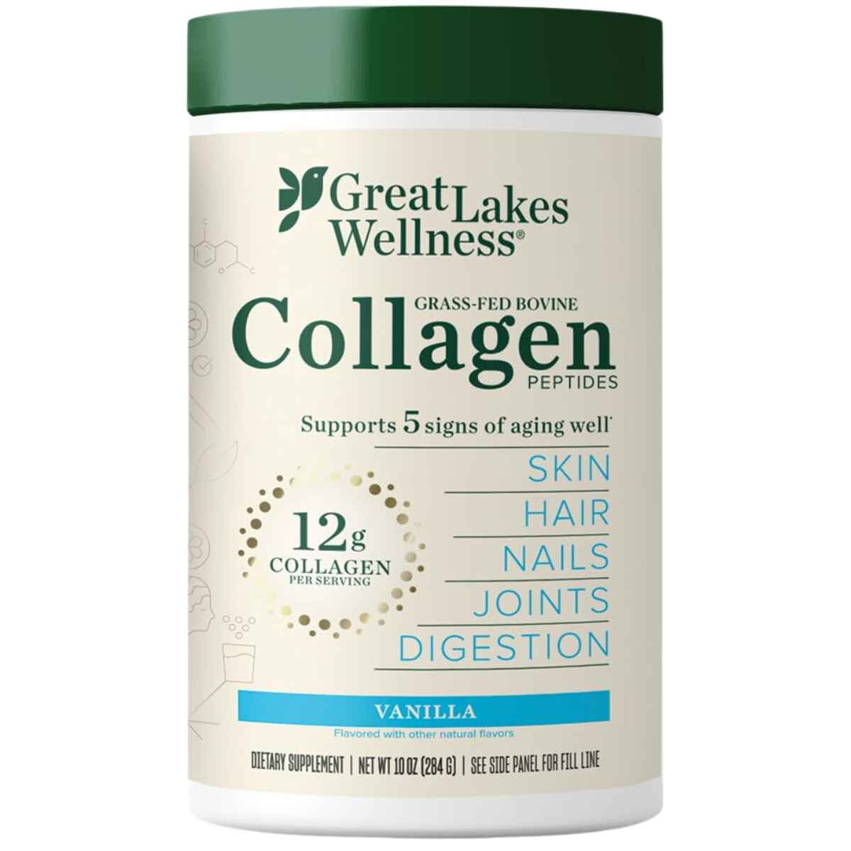 Great Lakes Wellness - Péptidos de Colágeno Bovino Sabor Vainilla (12 g - 10 oz)