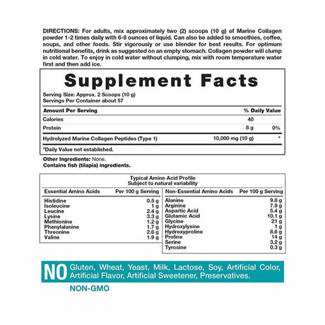 Horbäach Colágeno Marino en Polvo  10000 mg - 2.2 lb - Tabla Nutricional - Haz Tu Pedido