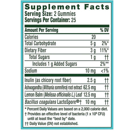 Align Probiotic Suplemento Probiótico Digestivo Relajante Con Ashwagandha - Sabor Bayas - 50 Gomitas - Tabla Nutricional - Haz Tu Pedido