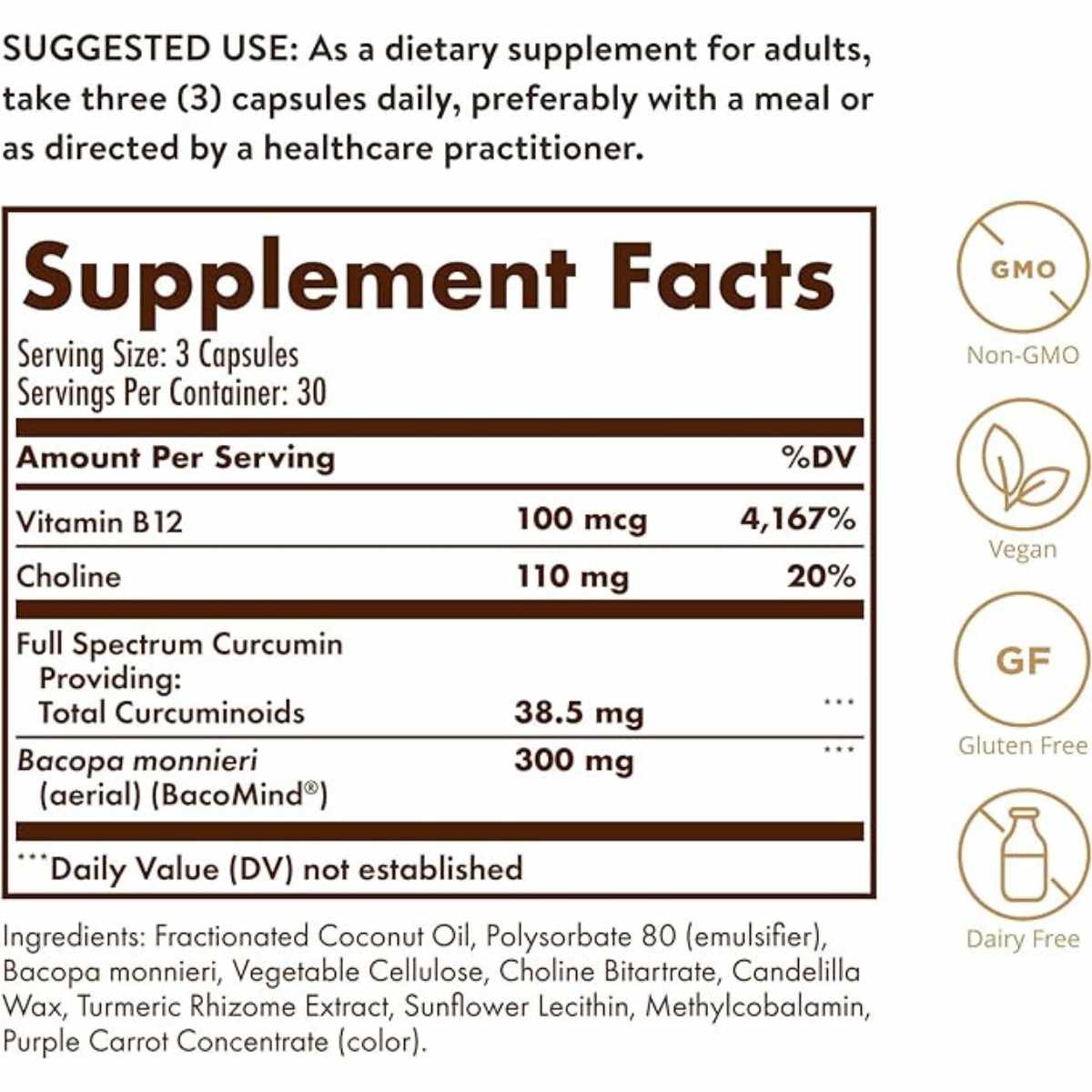 Solgar Cúrcuma  - 90 Cápsulas Liquidas - Tabla Nutricional - Haz Tu Pedido