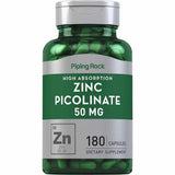 Piping Rock Picolinato de Zinc 50 mg - 180  Cápsulas de Liberación Rápida - Haz Tu Pedido
