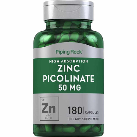 Piping Rock Picolinato de Zinc 50 mg - 180  Cápsulas de Liberación Rápida - Haz Tu Pedido