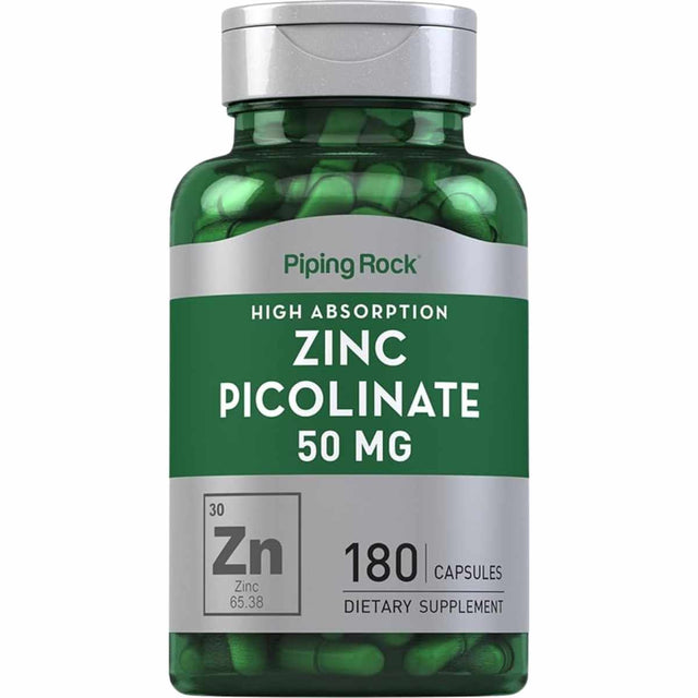 Piping Rock Picolinato de Zinc 50 mg - 180  Cápsulas de Liberación Rápida - Haz Tu Pedido