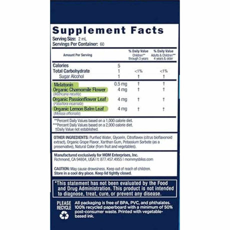 Mommy's Bliss  Melatonina Para Niños - 120 ml - Tabla Nutricional - Haz Tu Pedido
