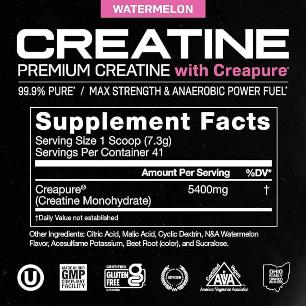 Muscle Feast Monohidrato de creatina premium - Sabor Sandía - 300 g - Tabla Nutricional - Haz Tu Pedido