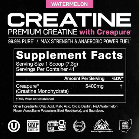 Muscle Feast Monohidrato de creatina premium - Sabor Sandía - 300 g - Tabla Nutricional - Haz Tu Pedido
