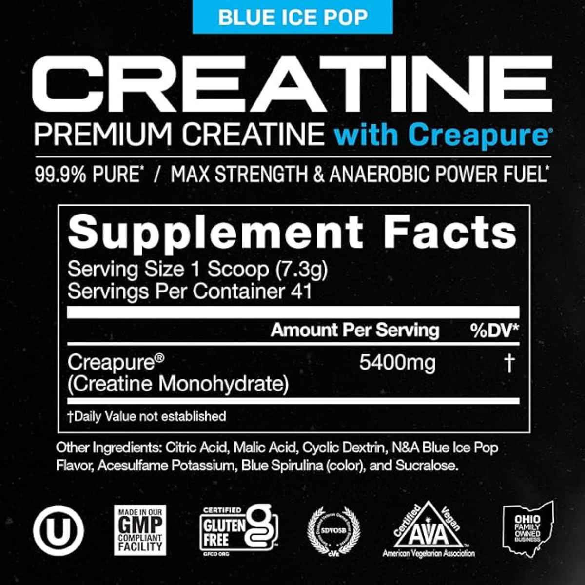 Muscle Feast Monohidrato de creatina premium - Sabor Hielo Azul Pop - 300 g - Tabla Nutricional - Haz Tu Pedido