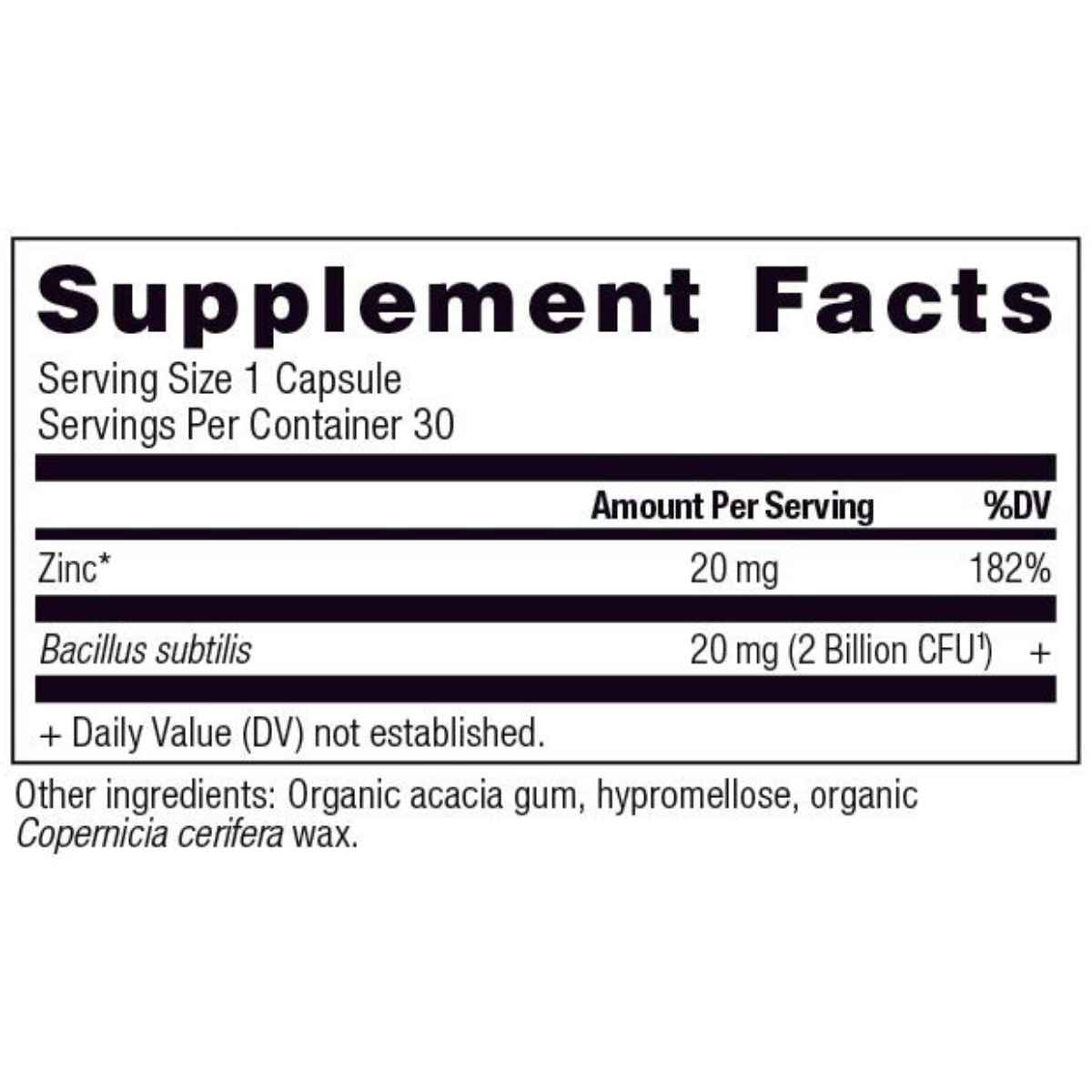 Ancient Nutrition Zinc con Probióticos - 30 Cápsulas - Tabla Nutricional - Haz Tu Pedido