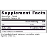 Ancient Nutrition Zinc con Probióticos - 30 Cápsulas - Tabla Nutricional - Haz Tu Pedido