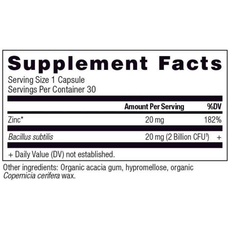 Ancient Nutrition Zinc con Probióticos - 30 Cápsulas - Tabla Nutricional - Haz Tu Pedido
