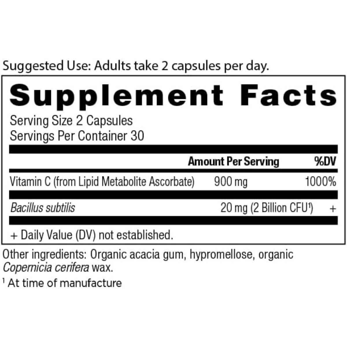 Ancient Nutrition Vitamina C con Probióticos - 60 Cápsulas - Tabla Nutricional - Haz Tu Pedido
