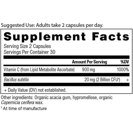 Ancient Nutrition Vitamina C con Probióticos - 60 Cápsulas - Tabla Nutricional - Haz Tu Pedido