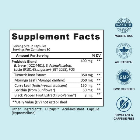 BB Company Provitalize Mejor Probiótico Natural para la Menopausia - 60 Cápsulas - Tabla Nutricional - Haz Tu Pedido