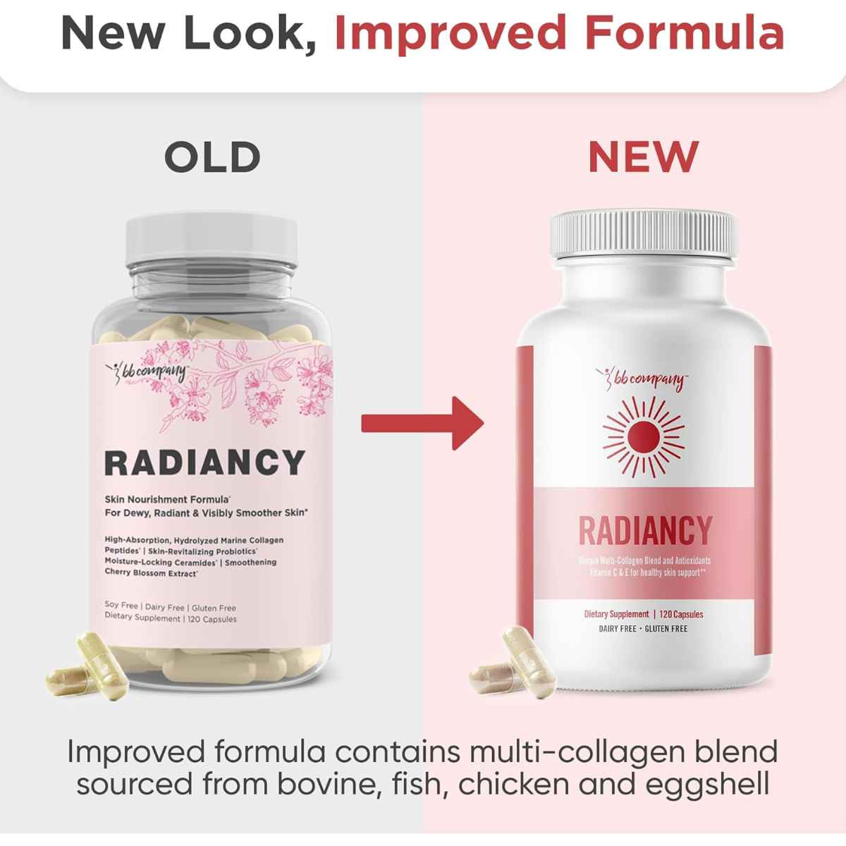 BB Company Radiancy Probiótico Vaginal y Colágeno para Salud y Elasticidad - Sabor Cereza - 120 Cápsulas