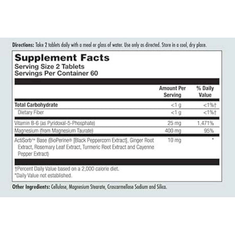 KAL Taurato De Magnesio 400 mg - Sabor Fruta Mezclada - 120 Tabletas - Tabla Nutricional - Haz Tu Pedido