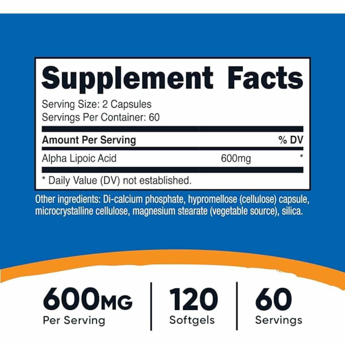 Nutricost Ácido Alfa Lipoico 600 mg - 120 Cápsulas - Tabla Nutricional - Haz Tu Pedido