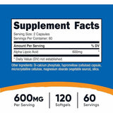 Nutricost Ácido Alfa Lipoico 600 mg - 120 Cápsulas - Tabla Nutricional - Haz Tu Pedido
