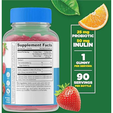 Lifeable Probióticos con Fibra Prebiótica para Niños - Sabor Frambuesa - 90  Gomitas - Tabla Nutricional - Haz Tu Pedido