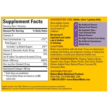 Nature Made Colágeno 100 mg - Sabor Limón - 60 Gomitas - Tabla Nutricional - Haz Tu Pedido