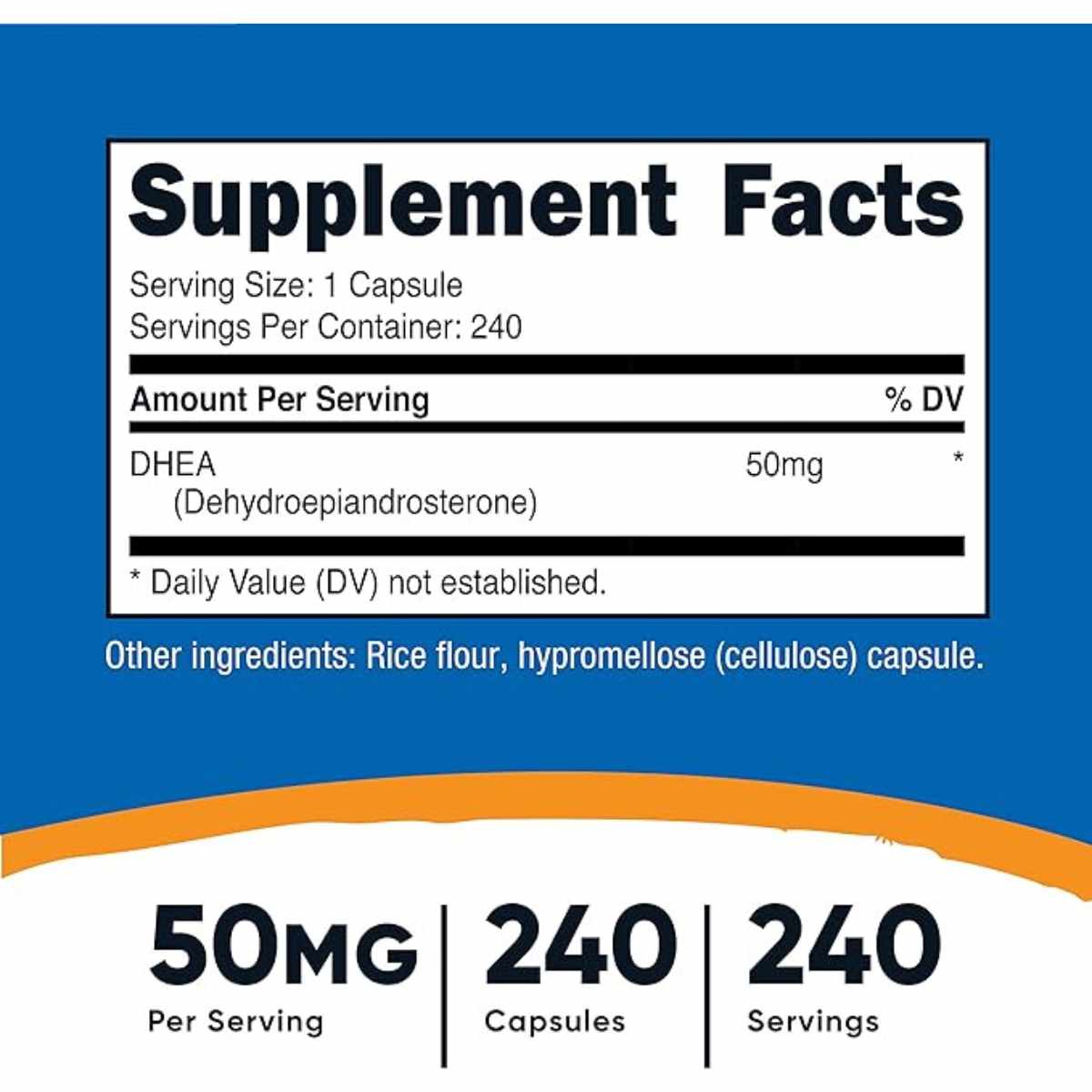 Nutricost DHEA  50 mg - 240 Cápsulas - Tabla Nutricional - Haz Tu Pedido