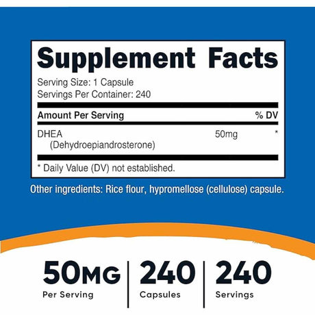 Nutricost DHEA  50 mg - 240 Cápsulas - Tabla Nutricional - Haz Tu Pedido