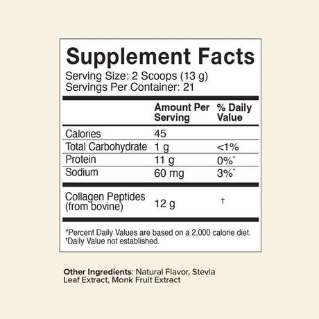 Great Lakes Gelatin Colágeno - 284 g - Tabla Nutricional - Haz Tu Pedido
