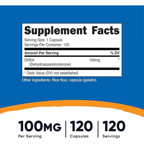 Nutricost DHEA 100 mg - 120  Cápsulas - Tabla Nutricional - Haz Tu Pedido