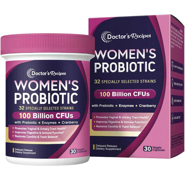 Doctor's Recipes Probiótico para Mujeres 100 Mil Millones CFU - 30 Cápsulas Vegetales - Haz Tu Pedido