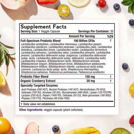 Doctor's Recipes Probiótico para Mujeres 100 Mil Millones CFU - 30 Cápsulas Vegetales - Tabla Nutricional - Haz Tu Pedido